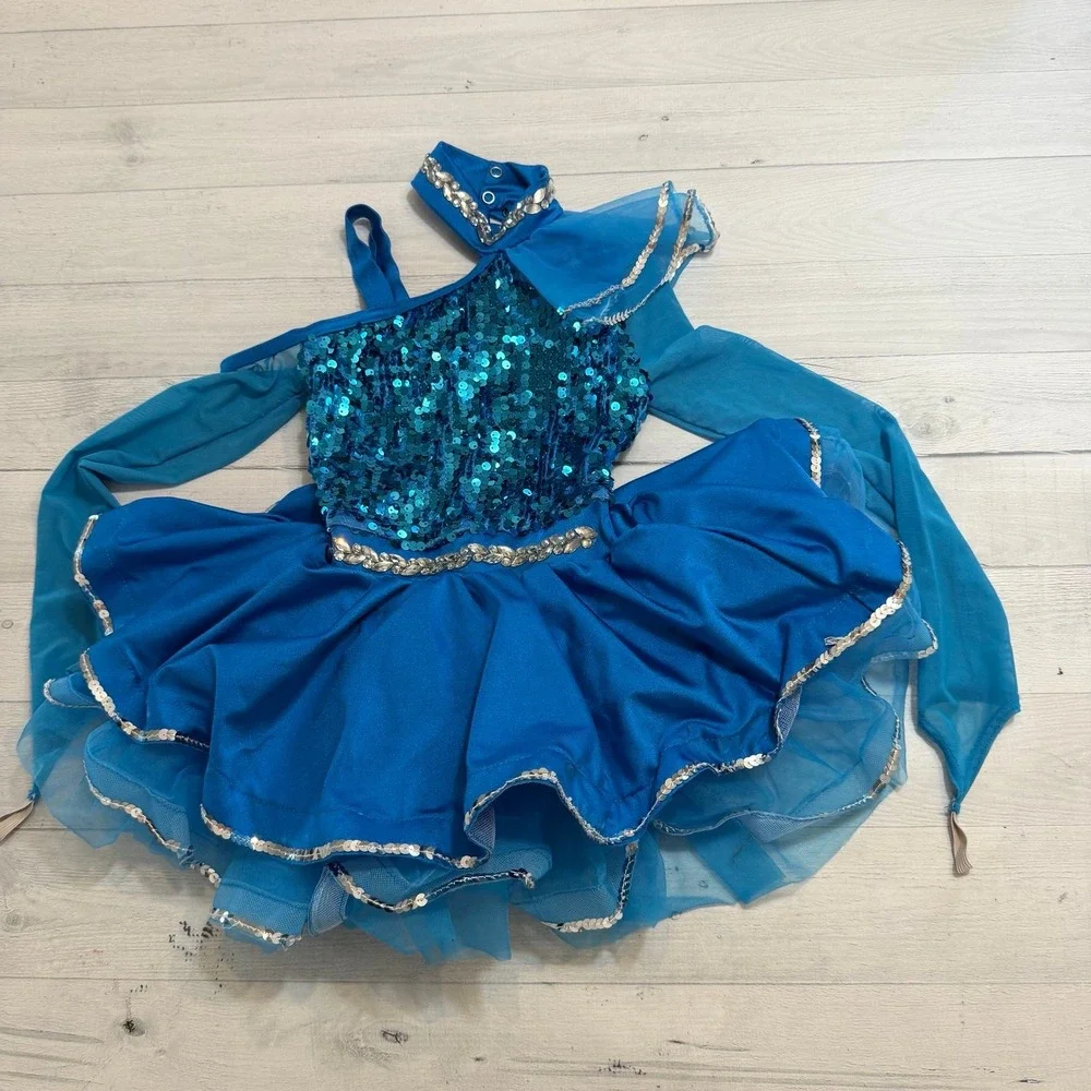 Weismann girls blue tutu sequin leotard child size IC 7/8